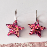 Handmade Sparkling Fuchsia Pink Star Earrings